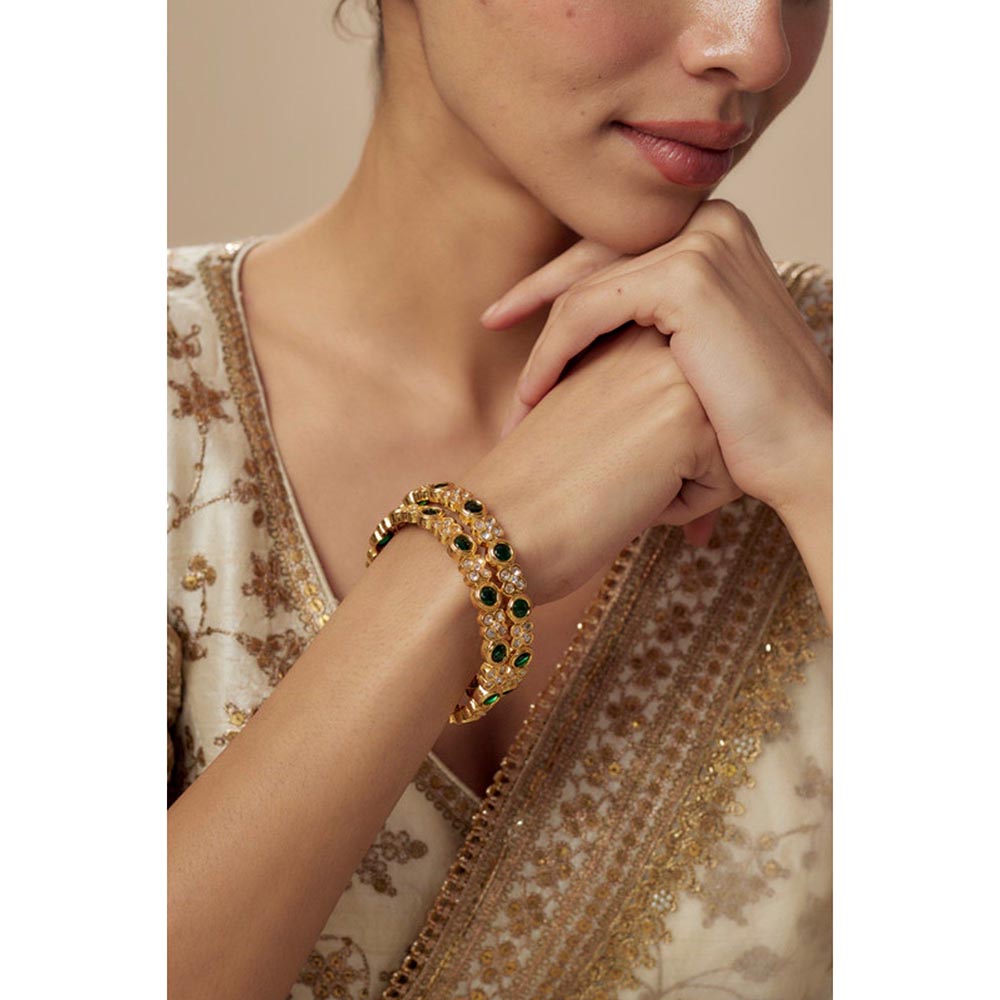 VIVINIA By Vidhi Mehra Saadgi Gold Plated Green Womens Kundan Polki Bangles