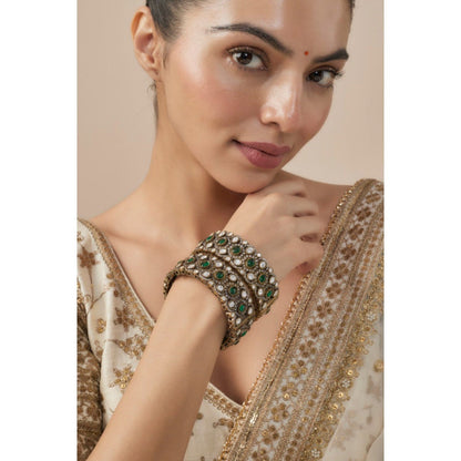VIVINIA By Vidhi Mehra Florence Gold Plated Green Womens Kundan Polki Bangles