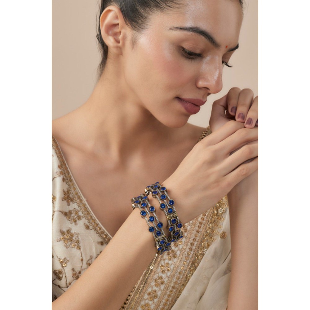 VIVINIA By Vidhi Mehra Burgundy Silver Plated Blue Womens Beaded Bangles