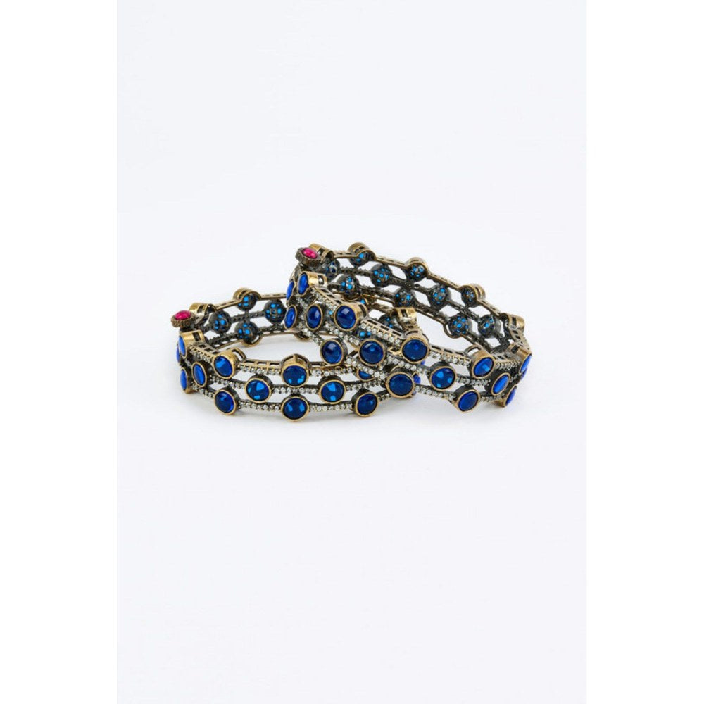 VIVINIA By Vidhi Mehra Burgundy Silver Plated Blue Womens Beaded Bangles