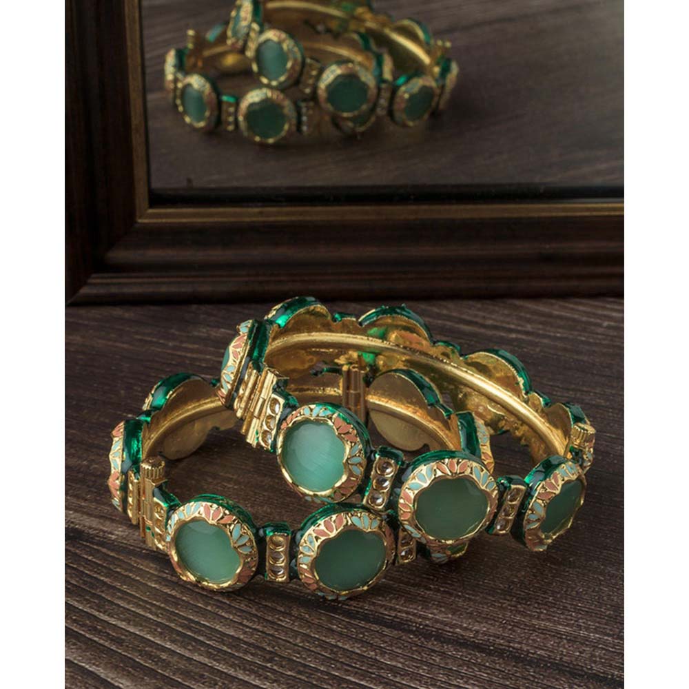 VIVINIA By Vidhi Mehra Gold Plated Green Kundan Polki Womens Bangles