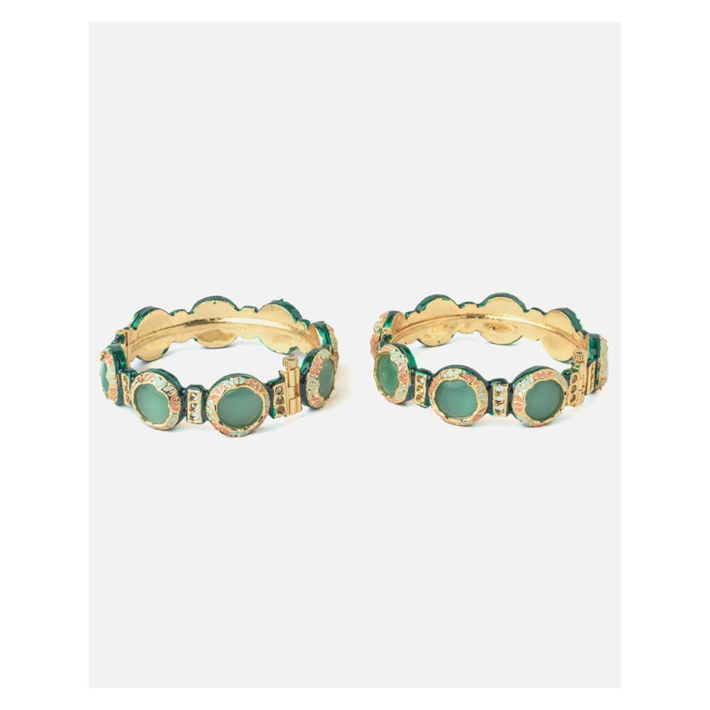 VIVINIA By Vidhi Mehra Gold Plated Green Kundan Polki Womens Bangles