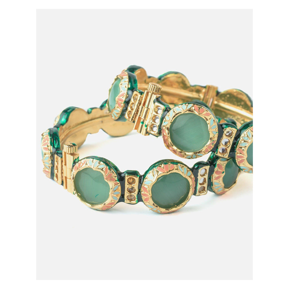 VIVINIA By Vidhi Mehra Gold Plated Green Kundan Polki Womens Bangles