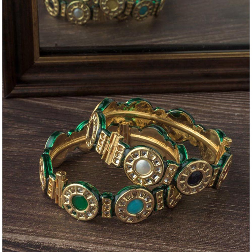 VIVINIA By Vidhi Mehra Gold Plated Multi Colored Kundan Polki Womens Bangles