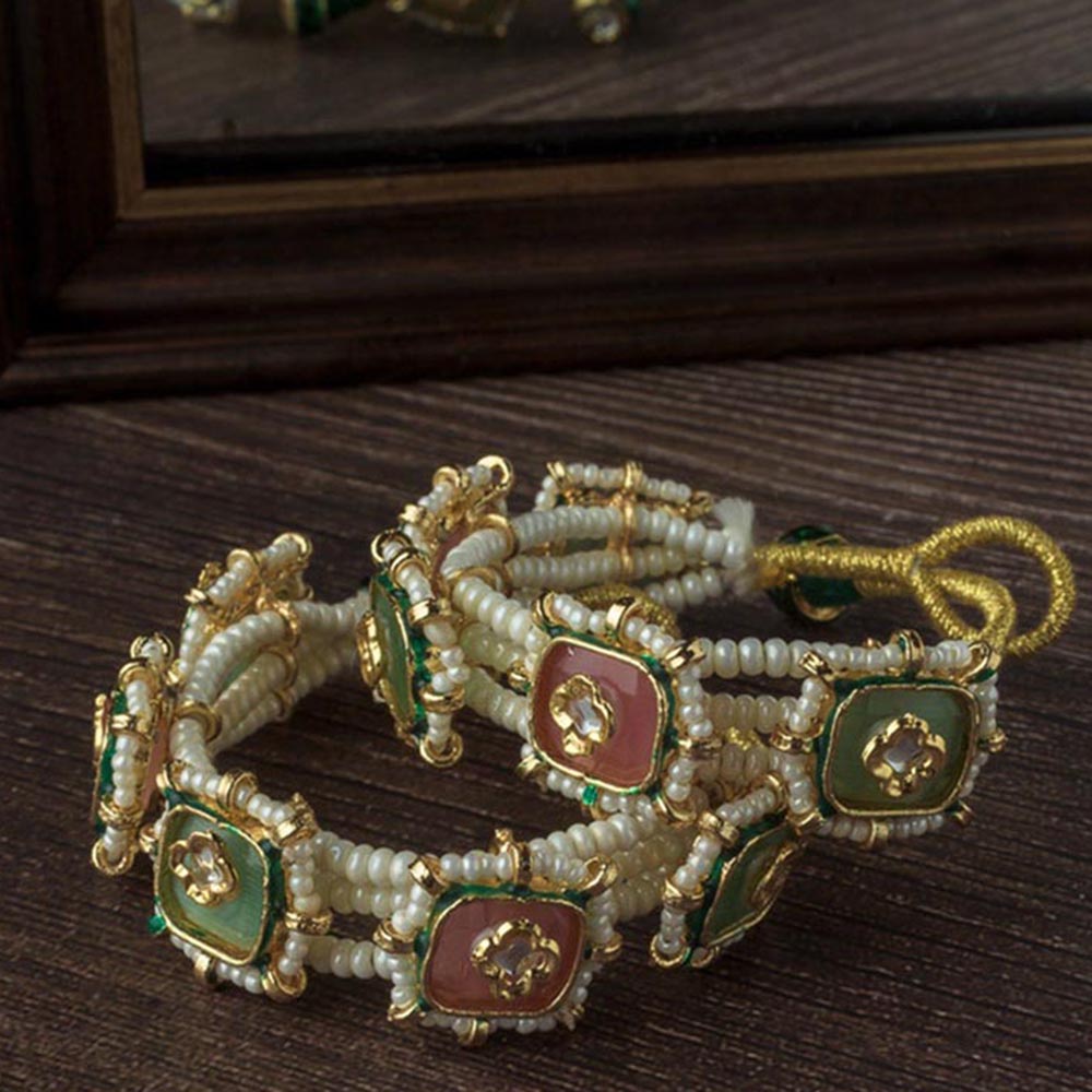 VIVINIA By Vidhi Mehra Gold Plated Multi Colored Kundan Polki Womens Bangles