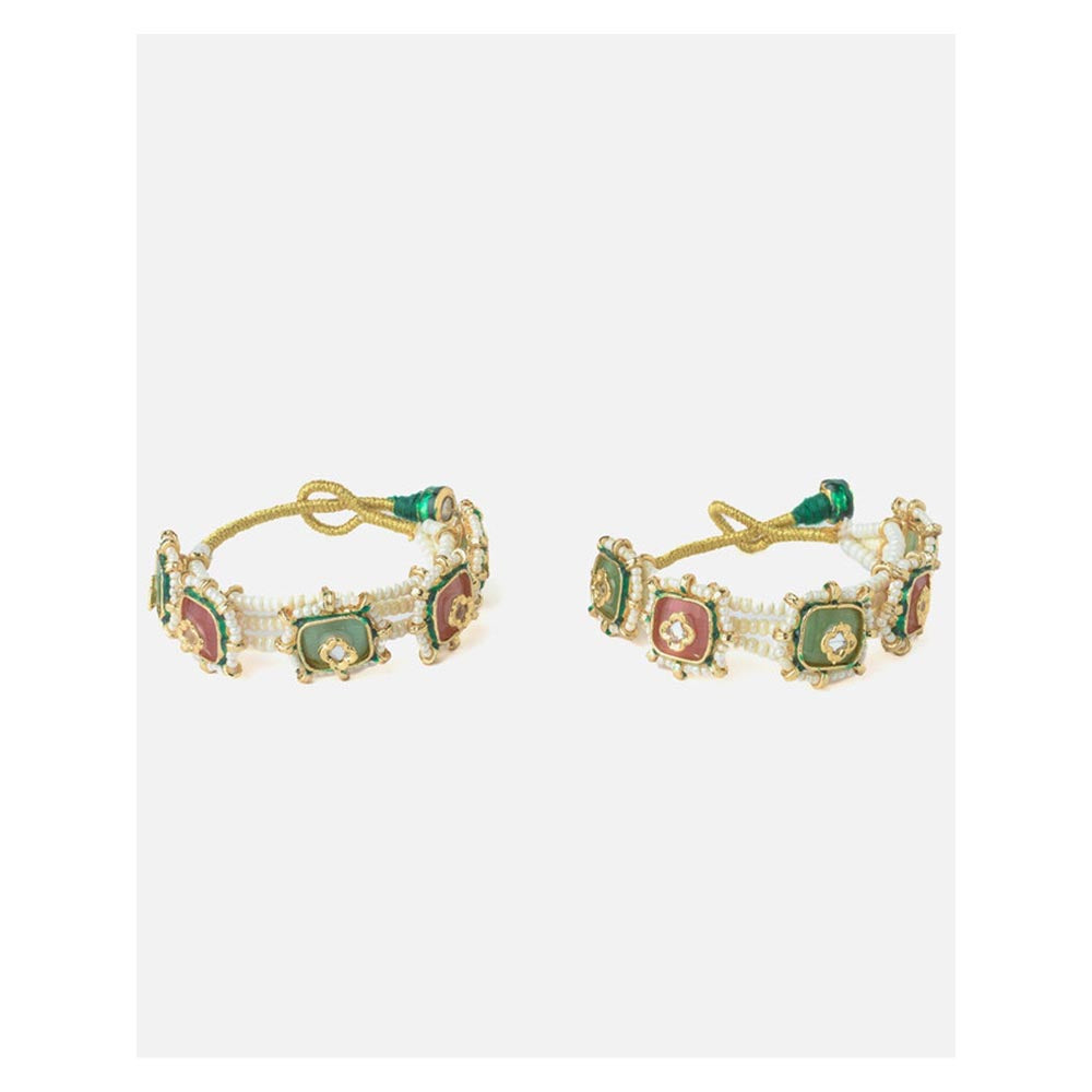 VIVINIA By Vidhi Mehra Gold Plated Multi Colored Kundan Polki Womens Bangles