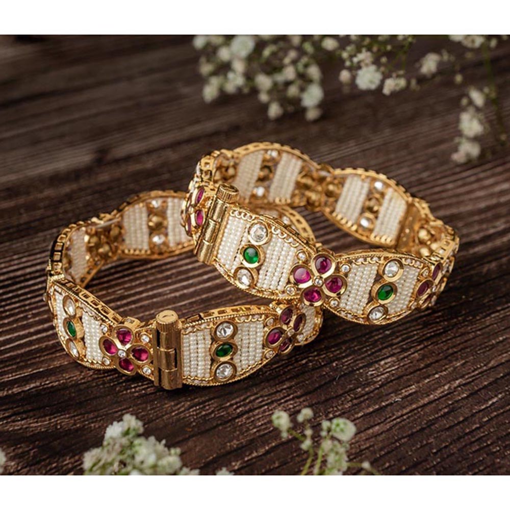 VIVINIA By Vidhi Mehra Isvaraah 2.0 Gold Plated Beads Synthetic Stone Bangles