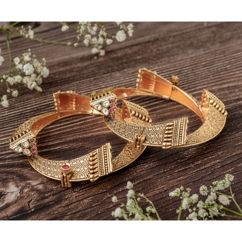VIVINIA By Vidhi Mehra Isvaraah 2.0 Gold Plated Temple Bangles