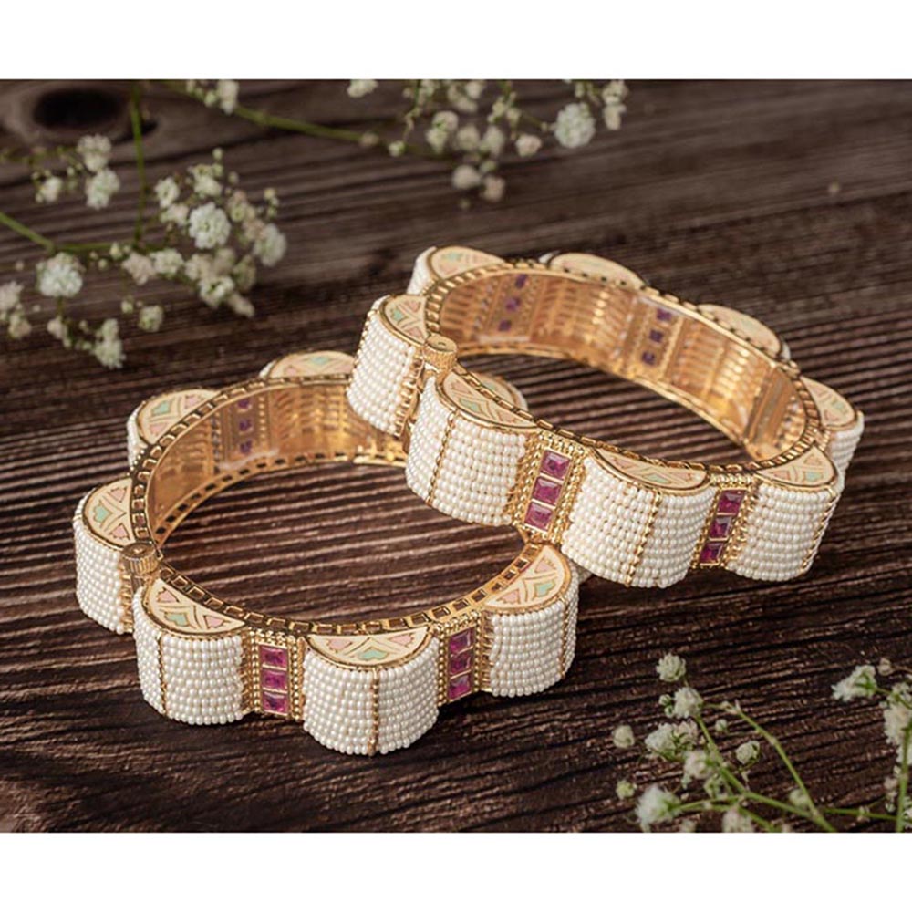 VIVINIA By Vidhi Mehra Isvaraah 2.0 Gold Plated Beads Synthetic Stone Bangles