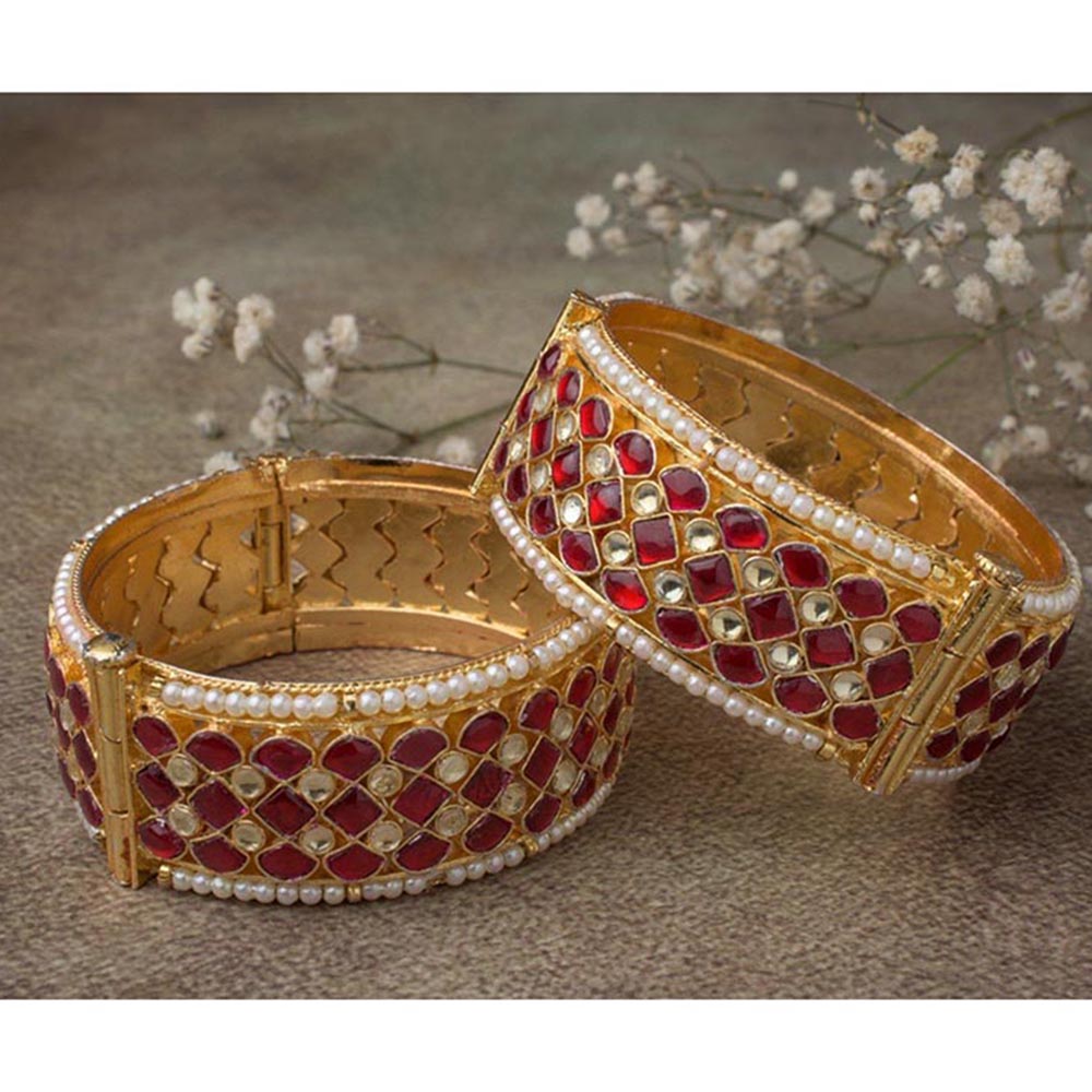 VIVINIA By Vidhi Mehra Gold Plated Red Womens Kundan Polki Bangles