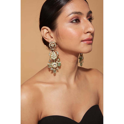 VIVINIA By Vidhi Mehra Gold Plated Multi-Colour Kundan with Bead Drop Dangle Earrings