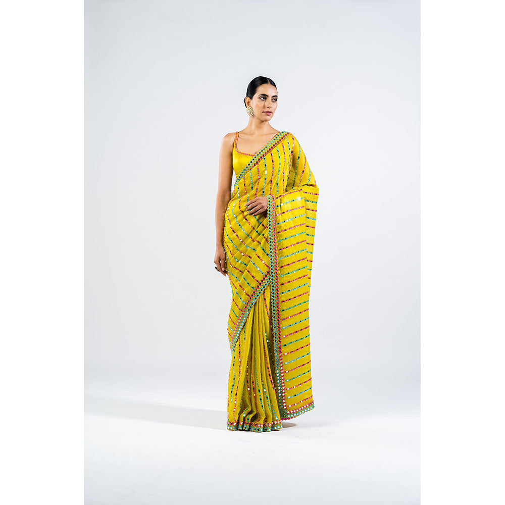 Vvani by Vani Vats Moss Green Mirror Saree & Stitched Blouse