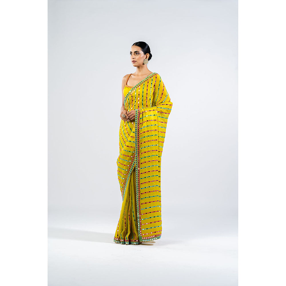 Vvani by Vani Vats Moss Green Mirror Saree & Stitched Blouse