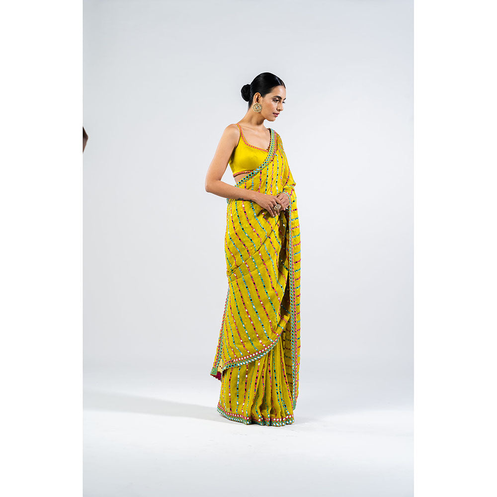 Vvani by Vani Vats Moss Green Mirror Saree & Stitched Blouse