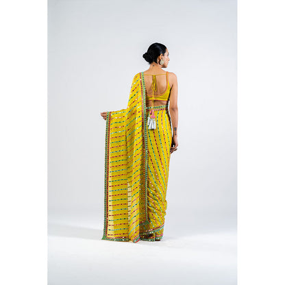 Vvani by Vani Vats Moss Green Mirror Saree & Stitched Blouse