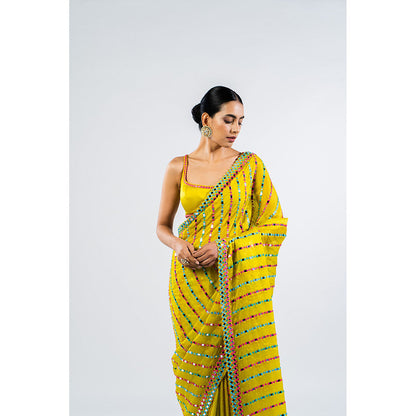 Vvani by Vani Vats Moss Green Mirror Saree & Stitched Blouse