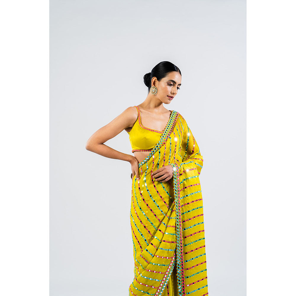 Vvani by Vani Vats Moss Green Mirror Saree & Stitched Blouse