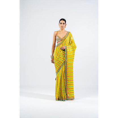 Vvani by Vani Vats Moss Green Mirror Saree with Metallic Stitched Blouse