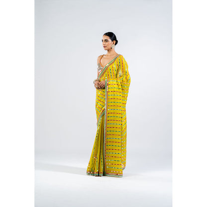 Vvani by Vani Vats Moss Green Mirror Saree with Metallic Stitched Blouse