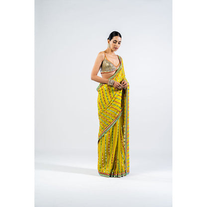 Vvani by Vani Vats Moss Green Mirror Saree with Metallic Stitched Blouse