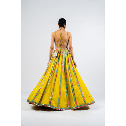 Vvani by Vani Vats Moss Green Mirror Seam Lehenga & Dupatta with Metallic Blouse (Set of 3)