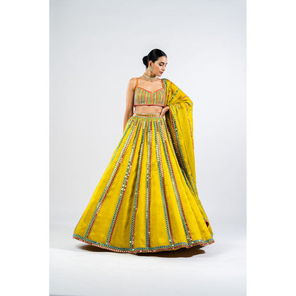 Vvani by Vani Vats Moss Green Mirror Seam Blouse with Lehenga & Dupatta (Set of 3)