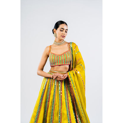 Vvani by Vani Vats Moss Green Mirror Seam Blouse with Lehenga & Dupatta (Set of 3)