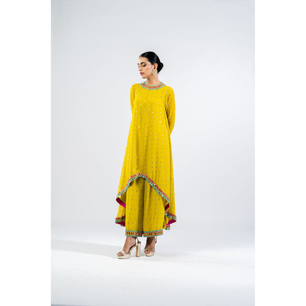 Vvani by Vani Vats Moss Green Asymmetrical Kurta with Palazzo (Set of 2)