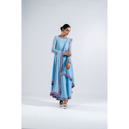 Vvani by Vani Vats Ice Blue Asymmetrical Kurta & Palazzo with Dupatta (Set of 3)