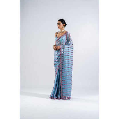 Vvani by Vani Vats Ice Blue Heavy Mirror Work Saree & Stitched Blouse