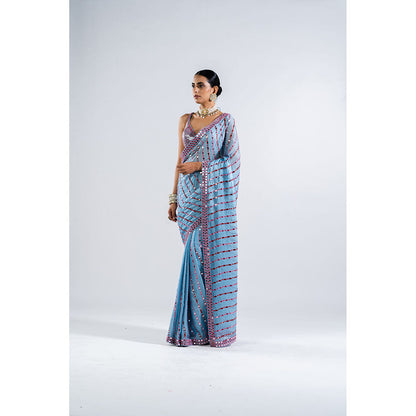 Vvani by Vani Vats Ice Blue Mirror Work Saree with Metallic Stitched Blouse