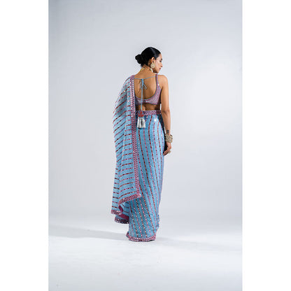 Vvani by Vani Vats Ice Blue Mirror Work Saree with Metallic Stitched Blouse