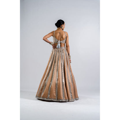 Vvani by Vani Vats Beige Mirror Seam Blouse with Lehenga & Dupatta (Set of 3)