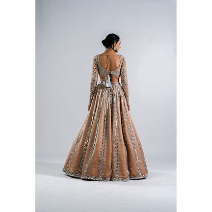 Vvani by Vani Vats Beige Mirror Seam Lehenga with Mirror Blouse & Dupatta (Set of 3)