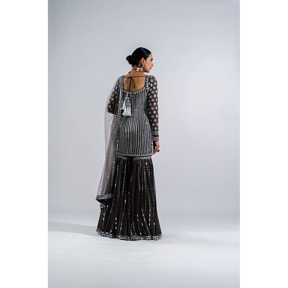 Vvani by Vani Vats Charcoal Grey Kurti with Sharara & Dupatta (Set of 3)