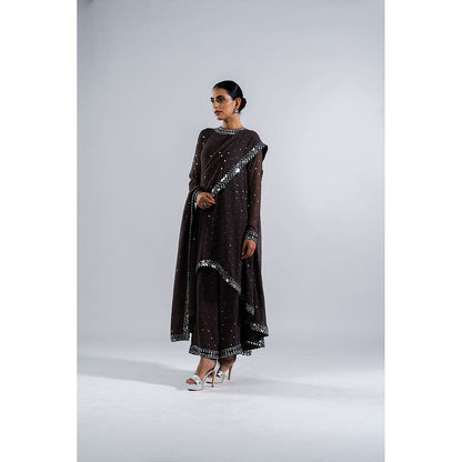 Vvani by Vani Vats Charcoal Grey Asymmetrical Kurta & Palazzo with Dupatta (Set of 3)