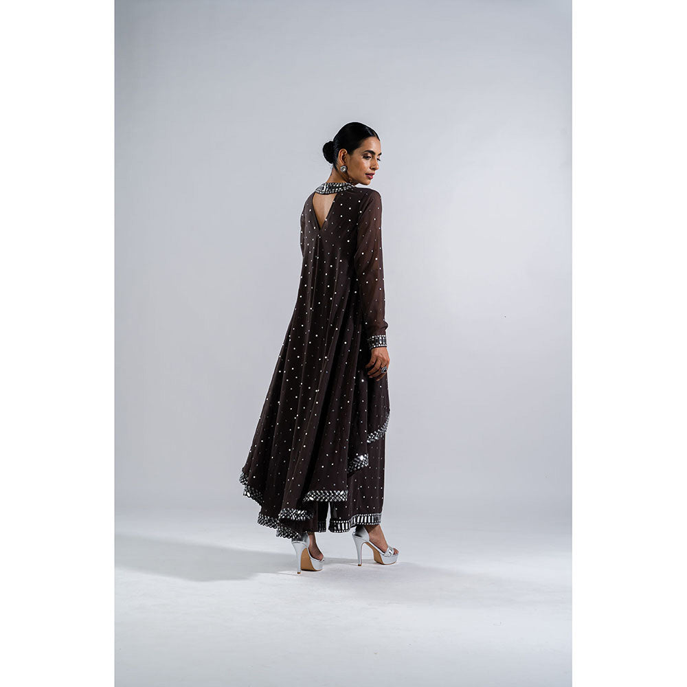 Vvani by Vani Vats Charcoal Grey Asymmetrical Kurta & Palazzo with Dupatta (Set of 3)