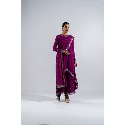 Vvani by Vani Vats Pop Wine Asymmetrical Kurta & Palazzo with Dupatta (Set of 3)