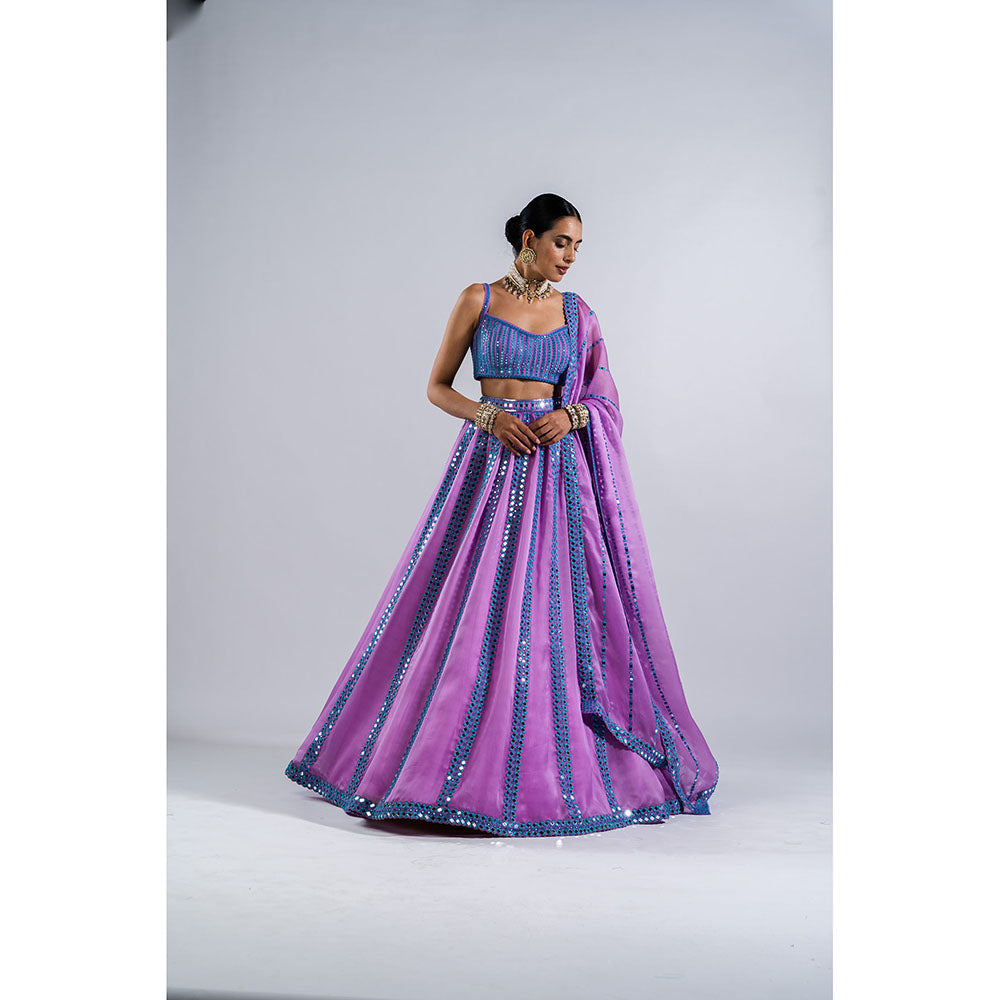 Vvani by Vani Vats Lavender Mirror Seam Blouse with Lehenga & Dupatta (Set of 3)