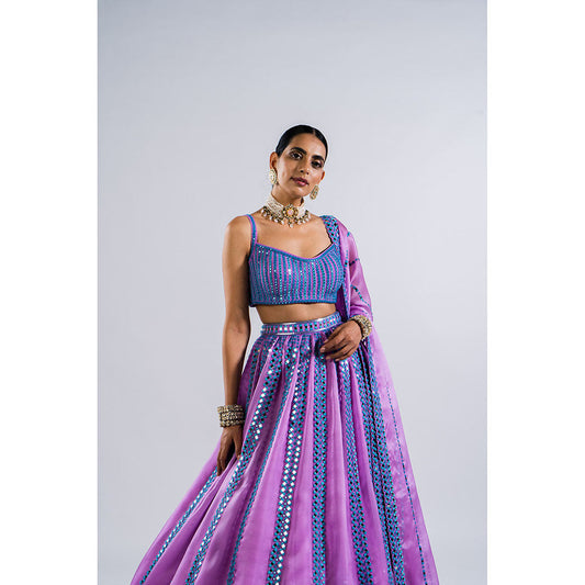 Vvani by Vani Vats Lavender Mirror Seam Blouse with Lehenga & Dupatta (Set of 3)