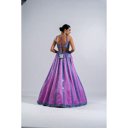 Vvani by Vani Vats Lavender Mirror Seam Lehenga with Metallic Blouse & Dupatta (Set of 3)