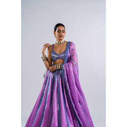 Vvani by Vani Vats Lavender Mirror Seam Lehenga with Metallic Blouse & Dupatta (Set of 3)