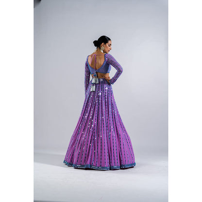 Vvani by Vani Vats Lavender Linear Drop Blouse with Lehenga & Dupatta (Set of 3)