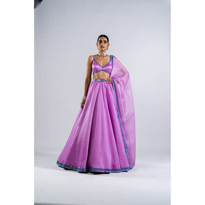 Vvani by Vani Vats Lavender Satin Organza Blouse with Lehenga & Dupatta (Set of 3)