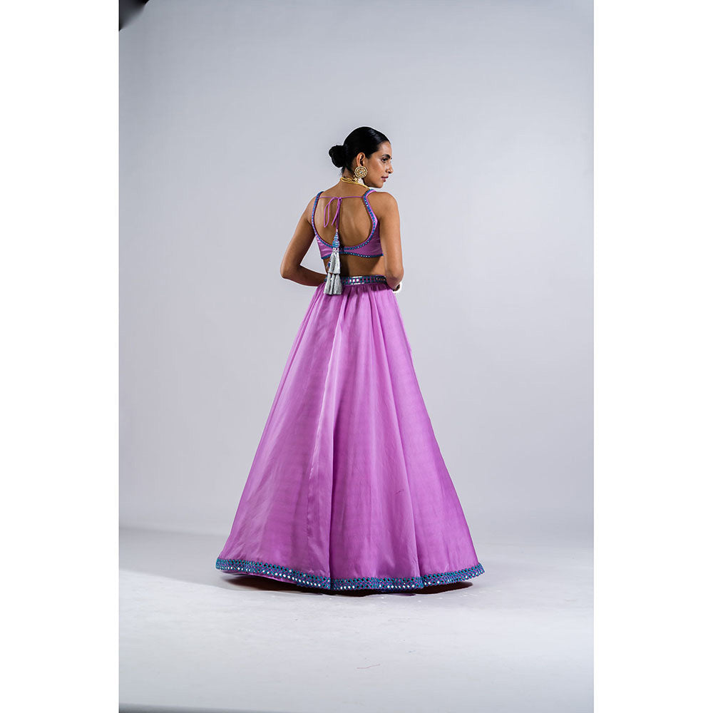 Vvani by Vani Vats Lavender Satin Organza Blouse with Lehenga & Dupatta (Set of 3)