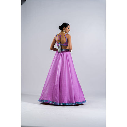 Vvani by Vani Vats Lavender Satin Organza Blouse with Lehenga & Dupatta (Set of 3)