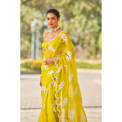 Vvani by Vani Vats Moss Green Flower Saree & Stitched Blouse