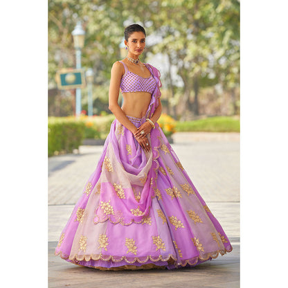 Vvani by Vani Vats Lavender Flower Blouse with Lehenga & Dupatta (Set of 3)