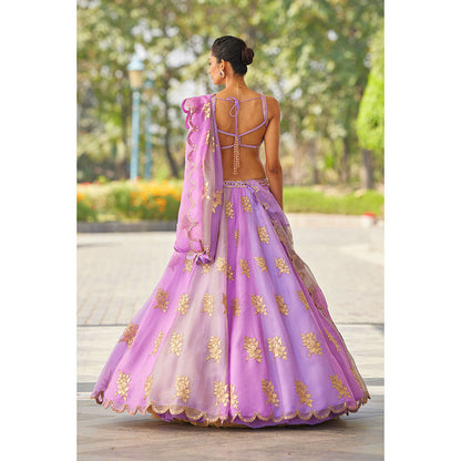 Vvani by Vani Vats Lavender Flower Blouse with Lehenga & Dupatta (Set of 3)