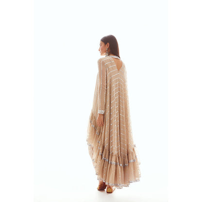 Vvani by Vani Vats Beige High Low Kurta with Dhoti & Inner (Set of 3)